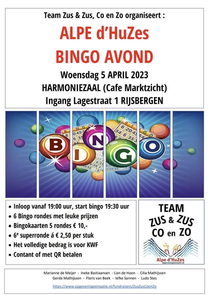 Bingo Team Zus & Zus, Co en Zo tbv Alpe d' Huzes