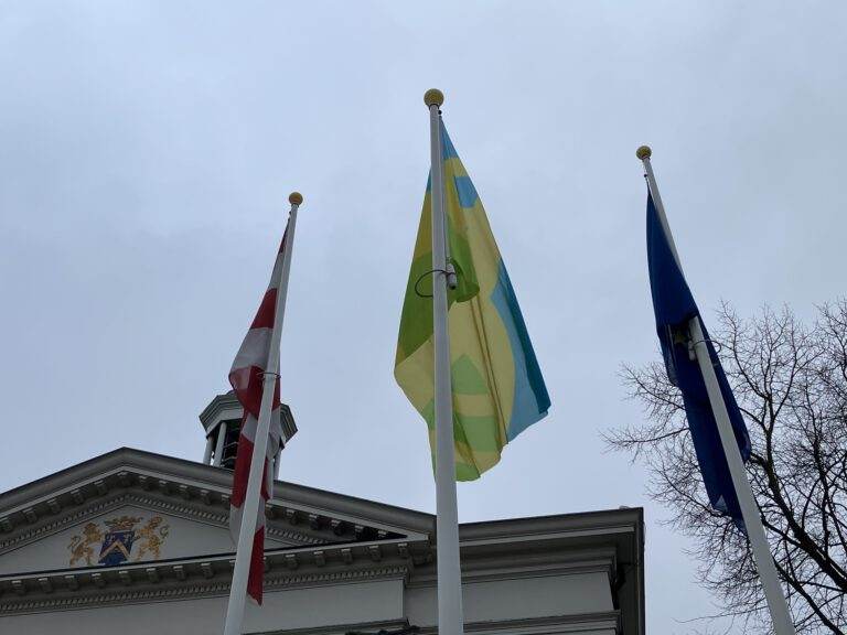 Mensenrechtenvlag wappert op de Markt